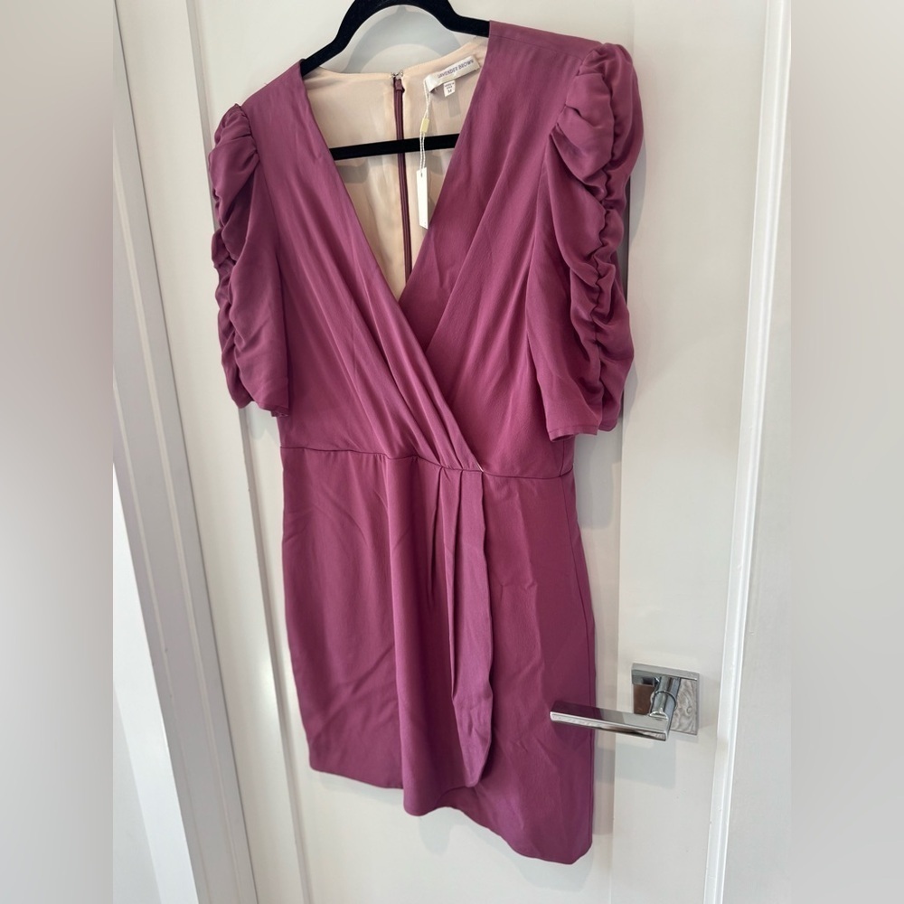 Lavender Brown Fuchsia Silk Mini Dress 100% silk pink. Vintage NEW - Picture 6 of 9